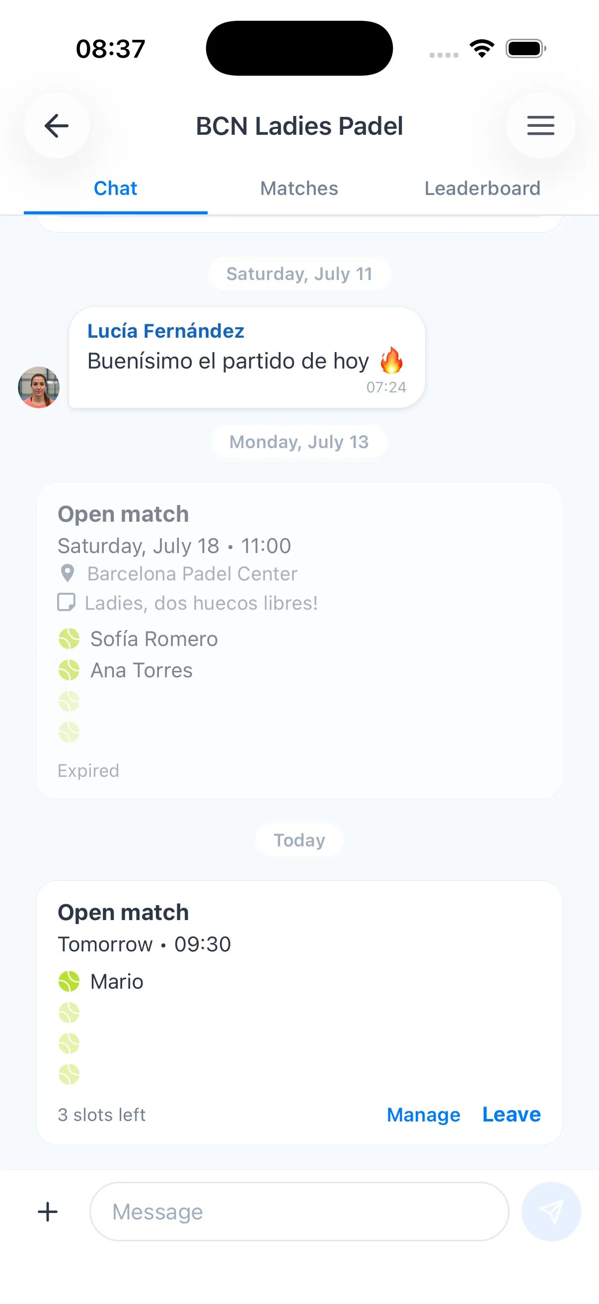 In-chat match proposal